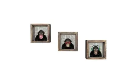 Preț promoțional Set tablouri decorative Re-Bloom, 3 piese, MDF/lemn masiv, maro, 15 x 15 cm