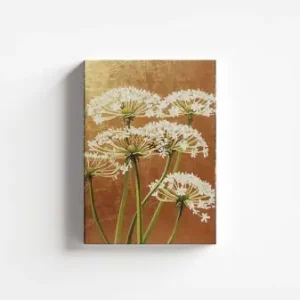 Preț promoțional Tablou decorativ Re-Bloom, model floral, panza/lemn, auriu/alb/verde, 70 x 100 cm