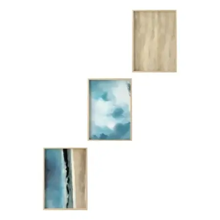 Set tablou decorativ Re-Bloom, 3 piese, MDF/lemn masiv, albastru/bej, 50 x 70 cm Discount