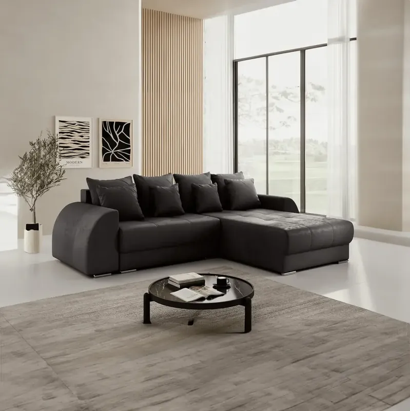 Colțar extensibil dumonde cu ladă de depozitare Verona Madagaskar Black II 290x185 cm Promoție