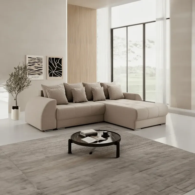 Colțar extensibil dumonde cu ladă de depozitare Verona Beige II 290x185 cm Discount