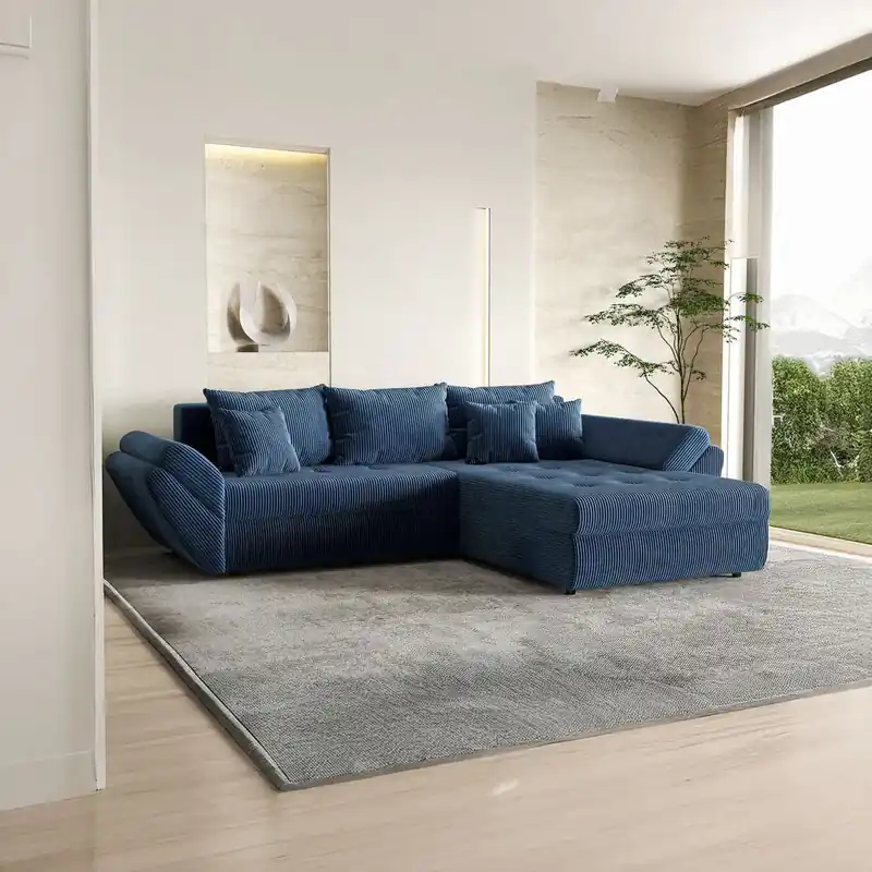 Cumpărături sigure Colțar extensibil dumonde cu ladă de depozitare Loana Zoom Blue II 270x185 cm