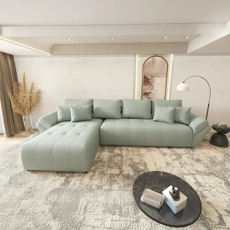 Colțar extensibil dumonde cu ladă de depozitare Berlin XL Enjoy Mint 350x185 cm Premium