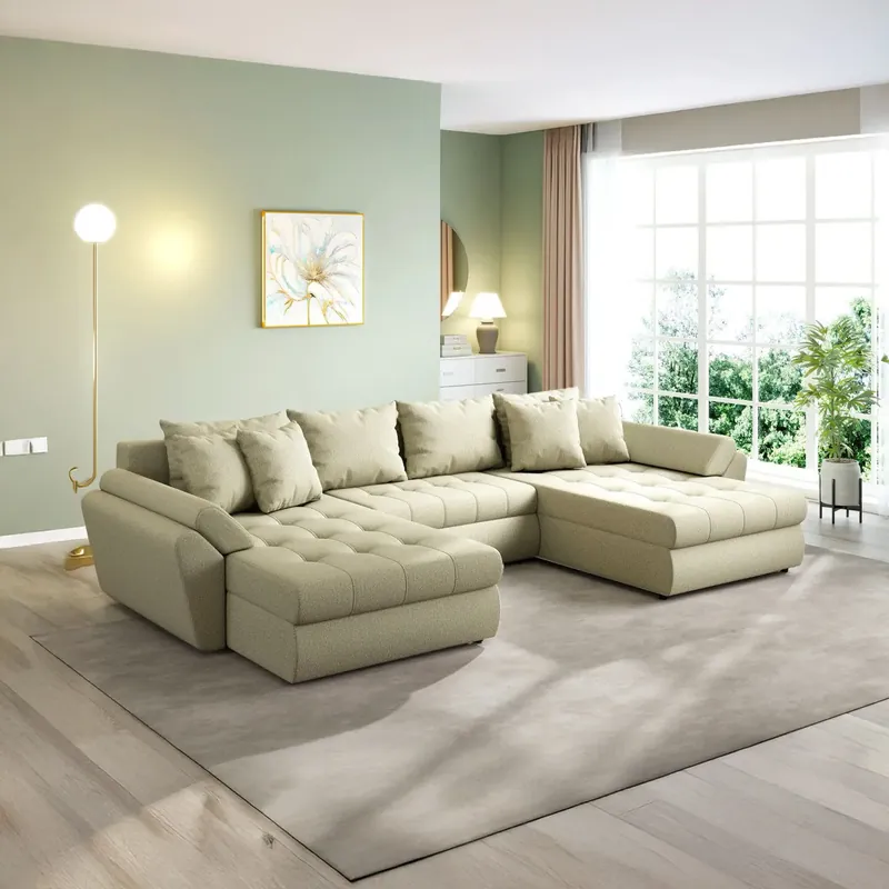 Colțar extensibil dumonde cu ladă de depozitare Loana U Enjoy Camel 375x185 cm Expediere rapidă