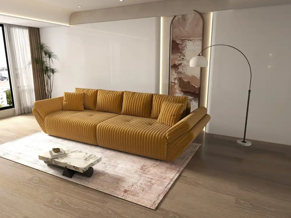 Canapea extensibilă dumonde cu ladă de depozitare Berlin Ambience Mustar 300x100 cm Plată sigură