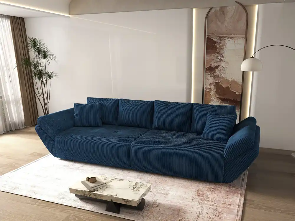 Discount Canapea extensibilă dumonde cu ladă de depozitare Berlin Zoom Blue 300x100 cm