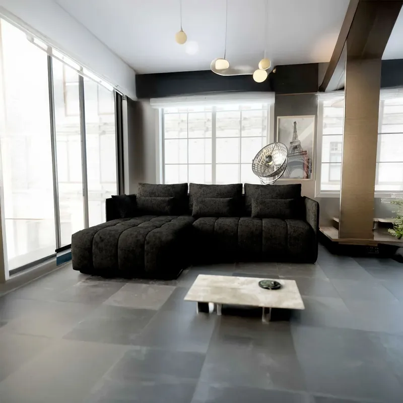 Colțar extensibil dumonde cu ladă de depozitare Malta Enjoy Black 235x185 cm Calitate înaltă