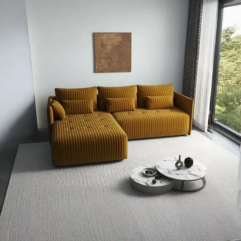 Colțar extensibil dumonde cu ladă de depozitare Malta Ambience Mustard 235x185 cm Livrare rapidă