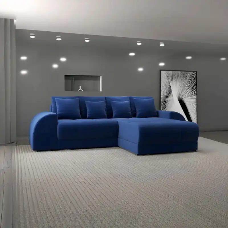 Cumpărături sigure Colțar extensibil dumonde cu ladă de depozitare Verona Royal Albastru II 290x185 cm
