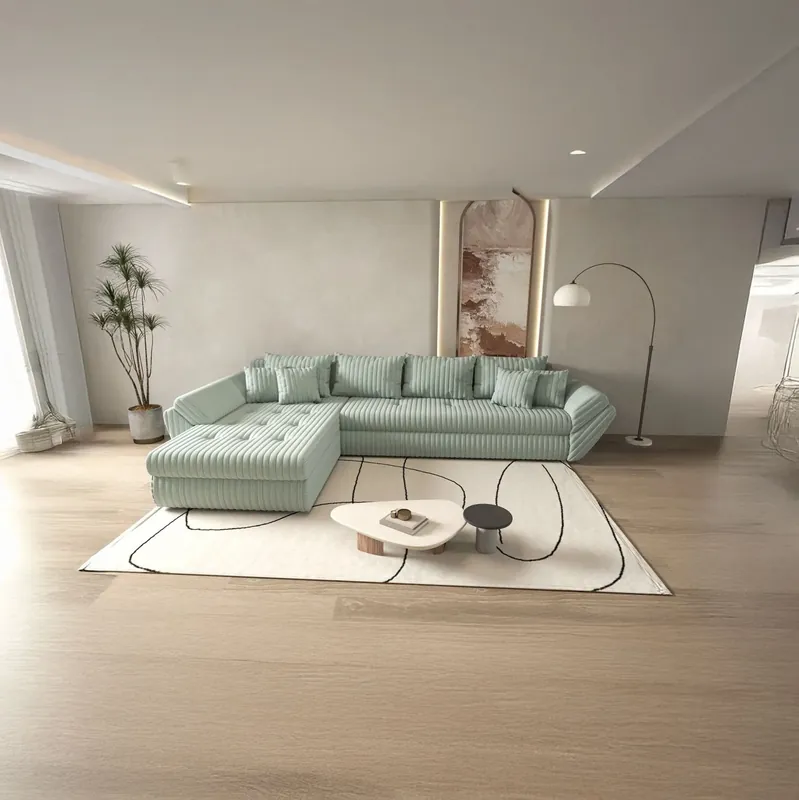 Cel mai vândut Colțar extensibil dumonde cu ladă de depozitare Loana XL Ambience Mint 335x185 cm