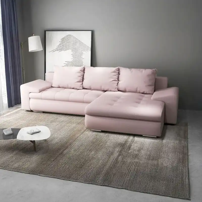 Cel mai vândut Colțar extensibil dumonde cu ladă de depozitare Leonardo Enjoy Roz 260x185 cm II