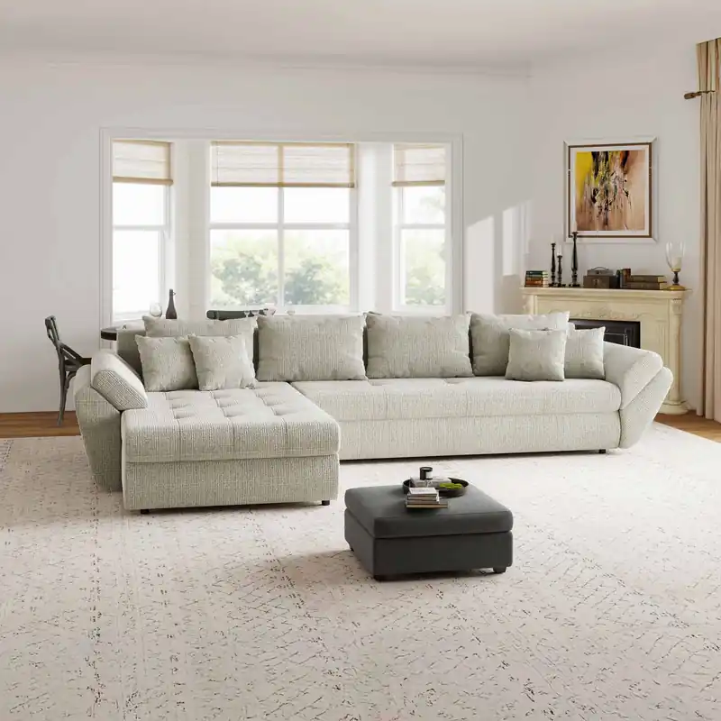 Popular Colțar extensibil dumonde cu ladă de depozitare Loana XL Cremona Bej 04 335x185 cm