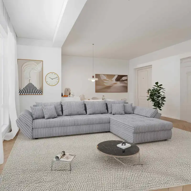 Cel mai vândut Colțar extensibil dumonde cu ladă de depozitare Loana XL Tilia Gri 86 II 335x185 cm
