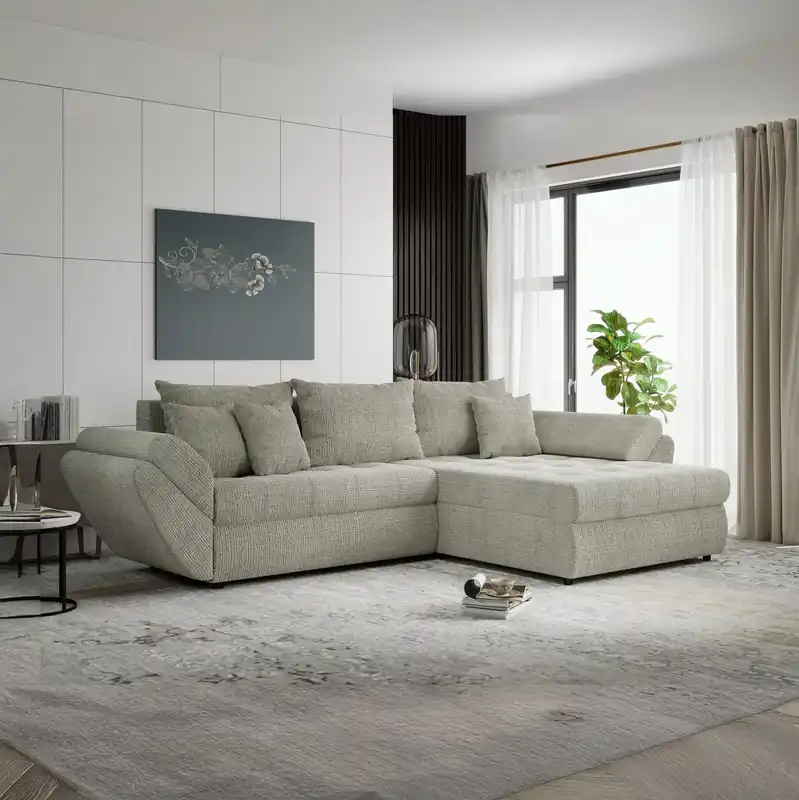 Colțar extensibil dumonde cu ladă de depozitare Loana Cremona Bej II 270x185 cm Super ofertă