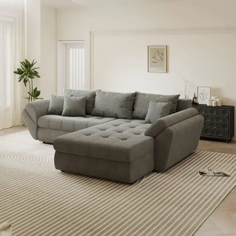 Comandă acum Colțar extensibil dumonde cu ladă de depozitare Loana Quelle Gri II 270x185 cm