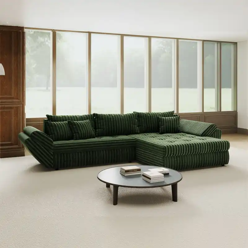 Colțar extensibil dumonde cu ladă de depozitare Loana Tilia Verde II 270x185 cm Ofertă limitată