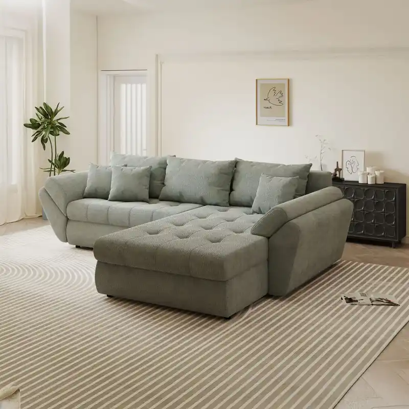 Colțar extensibil dumonde cu ladă de depozitare Loana Vibe Mint II 270x185 cm Preț promoțional