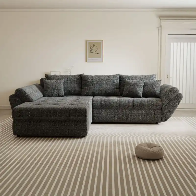 Livrare expres Colțar extensibil dumonde cu ladă de depozitare Loana Cremona Gri 270x185 cm