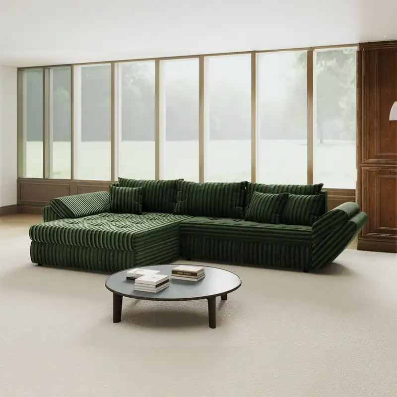 Colțar extensibil dumonde cu ladă de depozitare Loana Tilia Verde 270x185 cm Cumpărături sigure