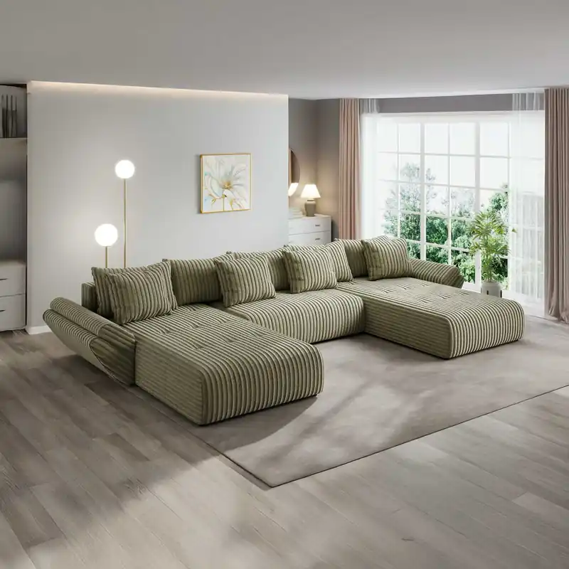 Colțar extensibil dumonde cu ladă de depozitare Berlin U Tilia Verde Olive 400x185 cm Comandă acum