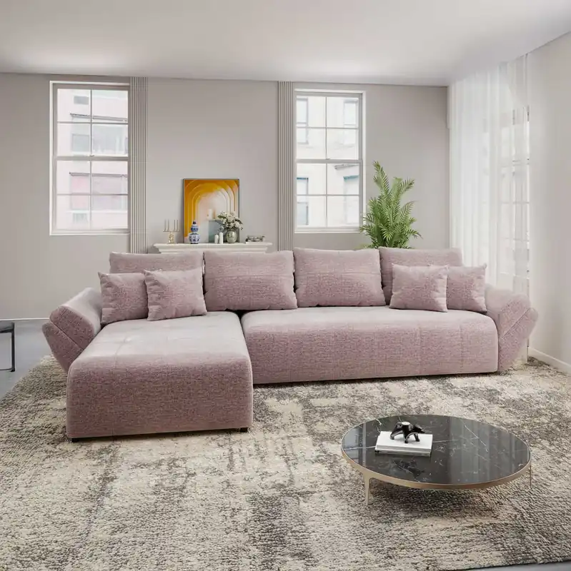 Bestseller Colțar extensibil dumonde cu ladă de depozitare Berlin XL Monolith Roz Pudrat 350x185 cm