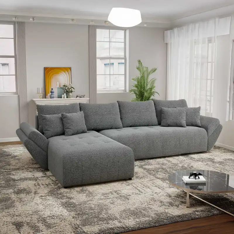 Promoție Colțar extensibil dumonde cu ladă de depozitare Berlin XL Monte Gri 90 350x185 cm