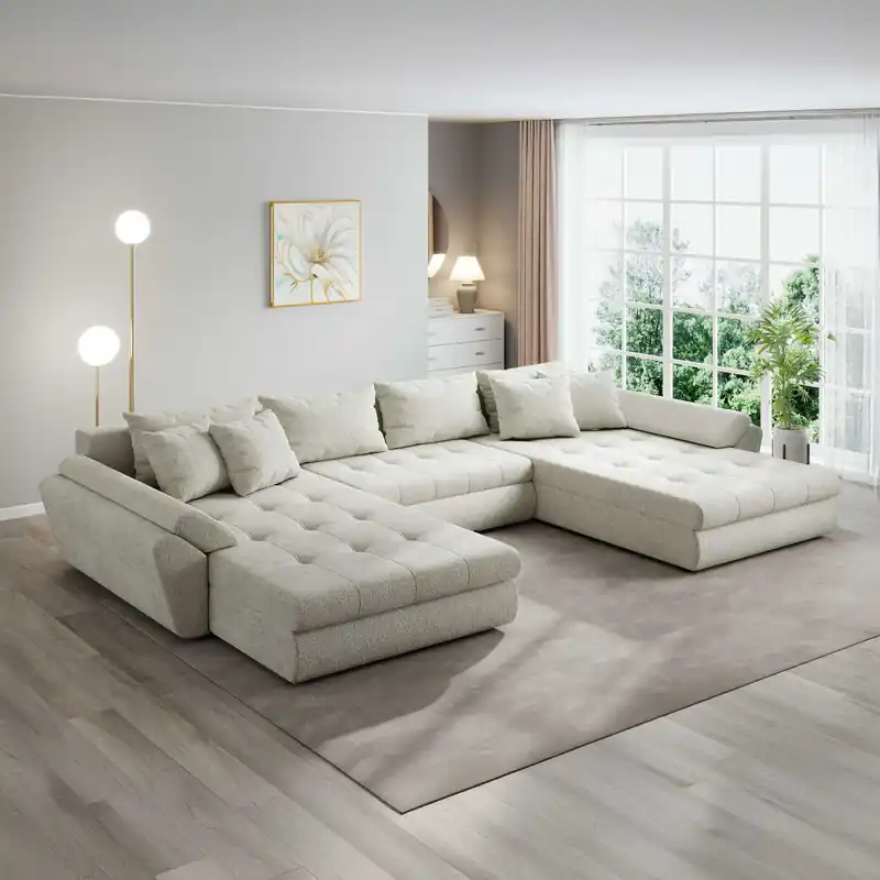 Bestseller Colțar extensibil dumonde cu ladă de depozitare Loana U Arena Bej 20 355x185 cm