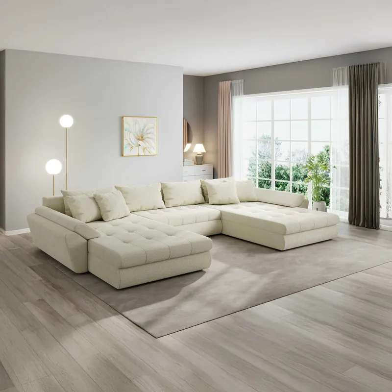 Cel mai vândut Colțar extensibil dumonde cu ladă de depozitare Loana U Quelle Bej 02 355x185 cm