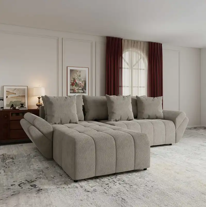 Colțar extensibil dumonde cu ladă de depozitare Berlin Vibe Bej 280x185 cm Ofertă