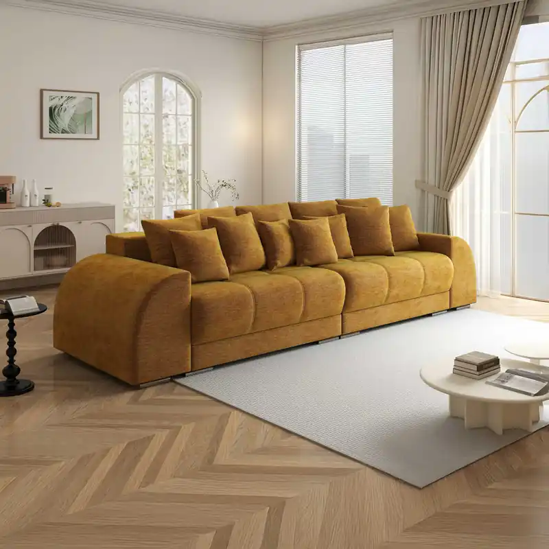 Preț promoțional Canapea extensibilă dumonde cu 2 lăzi de depozitare Verona Monolith Mustar 310x120 cm