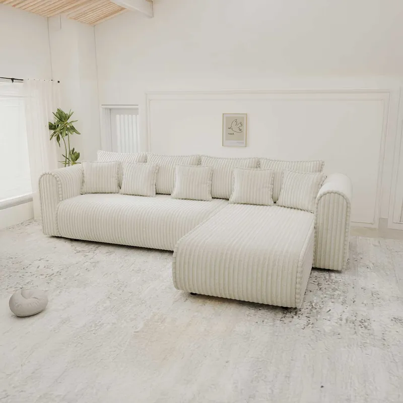 Cumpărături sigure Colțar extensibil dumonde cu ladă de depozitare Monaco XL Tilia Crem II 340x185 cm