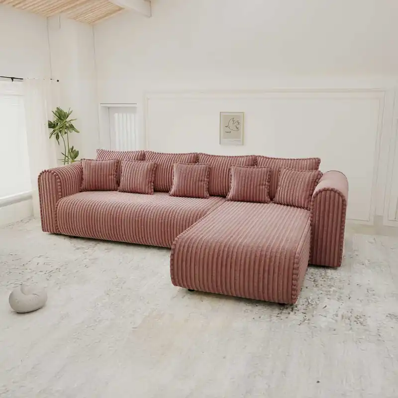 Colțar extensibil dumonde cu ladă de depozitare Monaco XL Tilia Roz II 340x185 cm Preferatul clienților