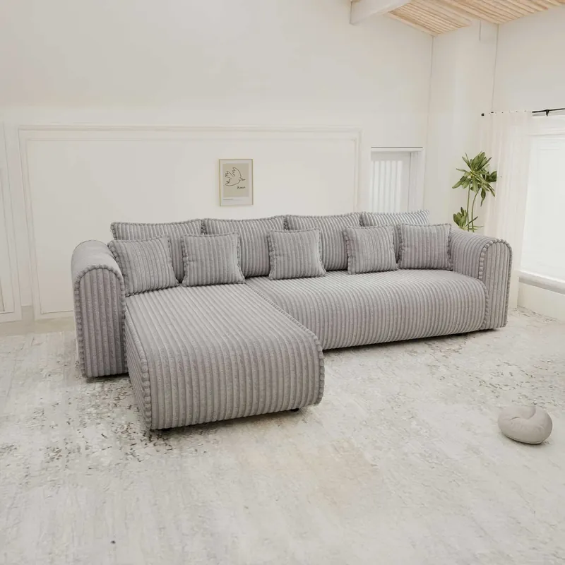 Calitate înaltă Colțar extensibil dumonde cu ladă de depozitare Monaco XL Tilia Dove 340x185 cm