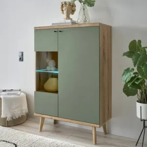 Vitrina comodă Mavas cu aspect scandinav verde salvie 90 cm Livrare expres