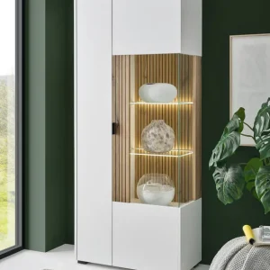 Vitrina moderna Hudson alb cu stejar cu 2 usi 75 cm lățime Reducere specială