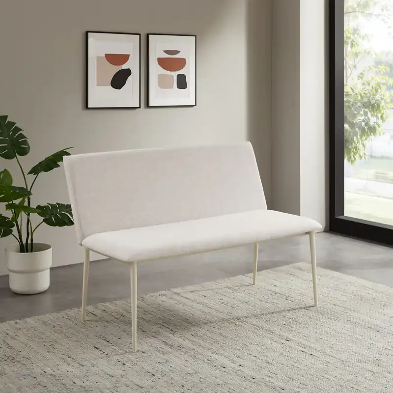 Bancheta Cassy cu bej cu cadru metalic 122 cm Retur ușor
