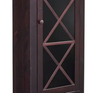 Vitrina »Lisa« din lemn masiv de pin maro inchis, cu o ușă din sticlă, 60 cm latime Discount
