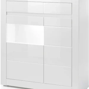 Vitrina »Carat« alb lucios cu geam transparent, inaltime 112 cm Noutate