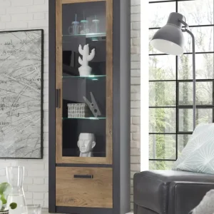 Vitrina Bruges antracit si aspect de lemn, 192 cm inaltime Super ofertă